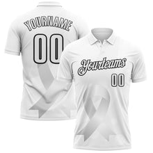 Laden Sie das Bild in den Galerie-Viewer, Custom White Black 3D Pattern Design Pear White Ribbon Lung Cancer Cancer Awareness Performance Polo Shirt