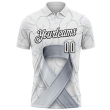 Laden Sie das Bild in den Galerie-Viewer, Custom White Black 3D Pattern Design Gray Ribbon Brain Cancer Cancer Awareness Performance Polo Shirt
