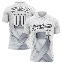 Laden Sie das Bild in den Galerie-Viewer, Custom White Black 3D Pattern Design Gray Ribbon Brain Cancer Cancer Awareness Performance Polo Shirt