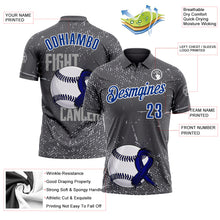 Laden Sie das Bild in den Galerie-Viewer, Custom Steel Gray Royal-White 3D Pattern Design Dark Blue Ribbon Colorectal Cancer Awareness Colon Fight CRC Performance Polo Shirt