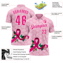Laden Sie das Bild in den Galerie-Viewer, Custom Light Pink Hot Pink-White 3D Pink Ribbon Breast Cancer Awareness Floral Performance Polo Shirt
