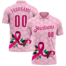 Laden Sie das Bild in den Galerie-Viewer, Custom Light Pink Hot Pink-White 3D Pink Ribbon Breast Cancer Awareness Floral Performance Polo Shirt