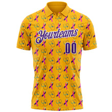 Laden Sie das Bild in den Galerie-Viewer, Custom Gold Purple-White 3D Pattern Design Purple Teal Pink Ribbon Thyroid Cancer Awareness World Cancer Day Performance Polo Shirt