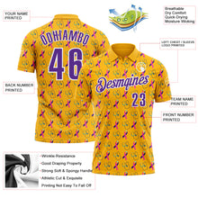 Laden Sie das Bild in den Galerie-Viewer, Custom Gold Purple-White 3D Pattern Design Purple Teal Pink Ribbon Thyroid Cancer Awareness World Cancer Day Performance Polo Shirt