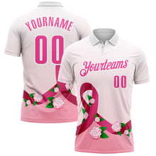 Загрузить изображение в средство просмотра галереи, Custom White Pink 3D Pink Ribbon Breast Cancer Awareness Floral Performance Polo Shirt