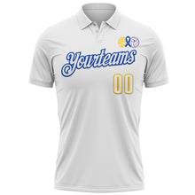 Laden Sie das Bild in den Galerie-Viewer, Custom White Yellow Thunder Blue-Purple 3D Pattern Design Dark Blue Ribbon Colorectal Cancer Awareness Colon Volleyball Performance Polo Shirt
