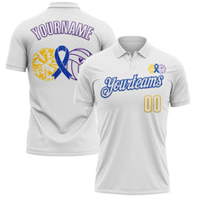 Laden Sie das Bild in den Galerie-Viewer, Custom White Yellow Thunder Blue-Purple 3D Pattern Design Dark Blue Ribbon Colorectal Cancer Awareness Colon Volleyball Performance Polo Shirt