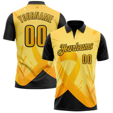 Laden Sie das Bild in den Galerie-Viewer, Custom Gold Black 3D Pattern Design Yellow Ribbon Bone Cancer Awareness Performance Polo Shirt
