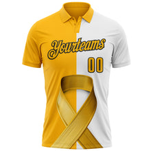 Laden Sie das Bild in den Galerie-Viewer, Custom White Gold-Black 3D Pattern Design Gold Ribbon Childhood Cancer Awareness Performance Polo Shirt