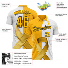 Laden Sie das Bild in den Galerie-Viewer, Custom White Gold-Black 3D Pattern Design Gold Ribbon Childhood Cancer Awareness Performance Polo Shirt