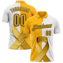 Laden Sie das Bild in den Galerie-Viewer, Custom White Gold-Black 3D Pattern Design Gold Ribbon Childhood Cancer Awareness Performance Polo Shirt