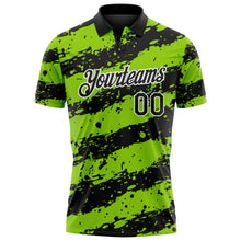 Load image into Gallery viewer, Custom Black Neon Green-White Paint Splash Stripe Performance Polo Shirt