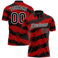 Laden Sie das Bild in den Galerie-Viewer, Custom Black Red-White Paint Splash Stripe Performance Polo Shirt
