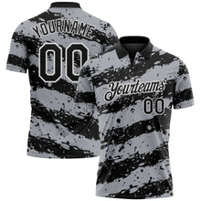 Charger l'image dans la galerie, Custom Black Gray-White Paint Splash Stripe Performance Polo Shirt