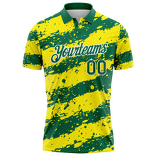 Load image into Gallery viewer, Custom Kelly Green Light Yellow-White Paint Splash Stripe Performance Polo Shirt