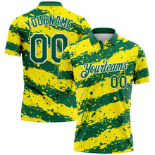 Load image into Gallery viewer, Custom Kelly Green Light Yellow-White Paint Splash Stripe Performance Polo Shirt