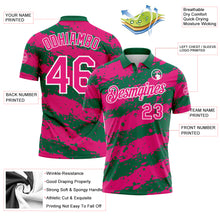 Load image into Gallery viewer, Custom Kelly Green Hot Pink-White Paint Splash Stripe Performance Polo Shirt