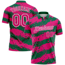 Load image into Gallery viewer, Custom Kelly Green Hot Pink-White Paint Splash Stripe Performance Polo Shirt
