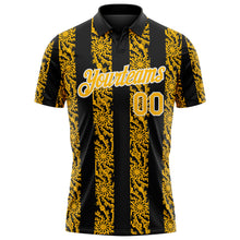 Загрузить изображение в средство просмотра галереи, Custom Black Gold-White 3D Pattern Abstract Floral Stripe Tribal Performance Polo Shirt