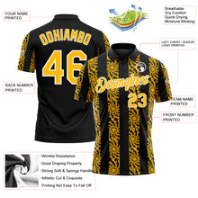 Загрузить изображение в средство просмотра галереи, Custom Black Gold-White 3D Pattern Abstract Floral Stripe Tribal Performance Polo Shirt