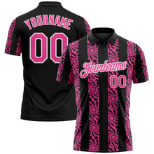 Laden Sie das Bild in den Galerie-Viewer, Custom Black Pink-White 3D Pattern Abstract Floral Stripe Tribal Performance Polo Shirt