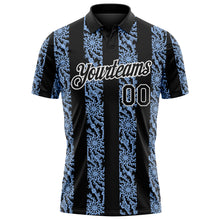 Load image into Gallery viewer, Custom Black Light Blue-White 3D Pattern Abstract Floral Stripe Tribal Performance Polo Shirt