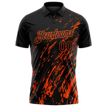 Laden Sie das Bild in den Galerie-Viewer, Custom Black-Orange Paint Stroke Grunge Streak Performance Polo Shirt