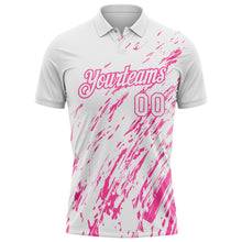Load image into Gallery viewer, Custom White-Pink Paint Stroke Grunge Streak Performance Polo Shirt