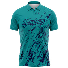 Load image into Gallery viewer, Custom Teal-Navy Paint Stroke Grunge Streak Performance Polo Shirt