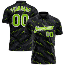 Загрузить изображение в средство просмотра галереи, Custom Black Neon Green-White 3D Pattern Slant Lines Cyber Mecha Tech Performance Polo Shirt