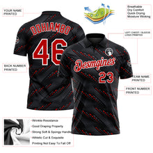 Load image into Gallery viewer, Custom Black Red-White 3D Pattern Slant Lines Cyber Mecha Tech Performance Polo Shirt