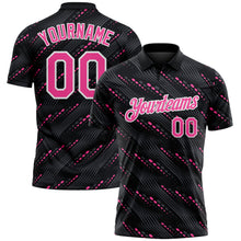 Загрузить изображение в средство просмотра галереи, Custom Black Pink-White 3D Pattern Slant Lines Cyber Mecha Tech Performance Polo Shirt
