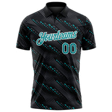 Laden Sie das Bild in den Galerie-Viewer, Custom Black Teal-White 3D Pattern Slant Lines Cyber Mecha Tech Performance Polo Shirt