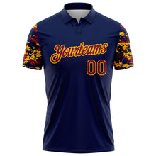 Laden Sie das Bild in den Galerie-Viewer, Custom Navy Crimson-Gold Digital Camo Two Tone Performance Polo Shirt