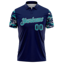 Charger l'image dans la galerie, Custom Navy Teal-Gray Digital Camo Two Tone Performance Polo Shirt