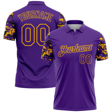 Load image into Gallery viewer, Custom Purple Black-Gold Digital Camo Two Tone Performance Polo Shirt