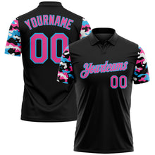 Charger l'image dans la galerie, Custom Black Pink Sky Blue-White Digital Camo Two Tone Performance Polo Shirt