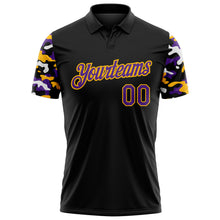 Load image into Gallery viewer, Custom Black Purple Gold-White Digital Camo Two Tone Performance Polo Shirt