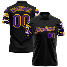 Load image into Gallery viewer, Custom Black Purple Gold-White Digital Camo Two Tone Performance Polo Shirt