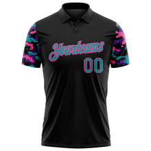 Charger l'image dans la galerie, Custom Black Teal Purple-Pink Digital Camo Two Tone Performance Polo Shirt
