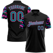 Charger l'image dans la galerie, Custom Black Teal Purple-Pink Digital Camo Two Tone Performance Polo Shirt