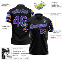 Загрузить изображение в средство просмотра галереи, Custom Black Purple Light Blue-Gold Digital Camo Two Tone Performance Polo Shirt