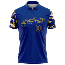 Load image into Gallery viewer, Custom Royal Old Gold Black-White Digital Camo Two Tone Performance Polo Shirt