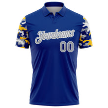 Load image into Gallery viewer, Custom Royal Gray Yellow-White Digital Camo Two Tone Performance Polo Shirt