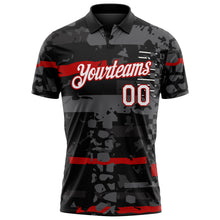 Charger l'image dans la galerie, Custom Black White-Red Abstract Geometric Mashup Grunge Performance Polo Shirt