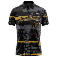 Load image into Gallery viewer, Custom Black-Old Gold Abstract Geometric Grunge Fragment Performance Polo Shirt