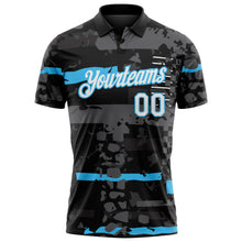 Charger l'image dans la galerie, Custom Black White-Sky Blue Abstract Geometric Grunge Fragment Performance Polo Shirt