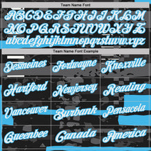 Charger l'image dans la galerie, Custom Black White-Sky Blue Abstract Geometric Grunge Fragment Performance Polo Shirt