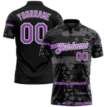 Load image into Gallery viewer, Custom Black Medium Purple-White Abstract Geometric Grunge Fragment Performance Polo Shirt