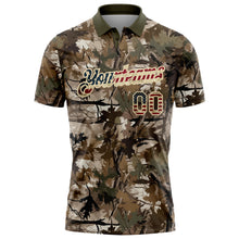 Laden Sie das Bild in den Galerie-Viewer, Custom Camo Vintage USA Flag Cream-Olive Camo Woodland Forest Camouflage Salute To Service Patriotic Performance Polo Shirt